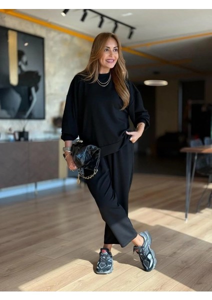Kadın Uzun Kollu Bisiklet Yaka Viskon Iki Iplik Bluz ve Pantolon Ikili Takım fırsatları