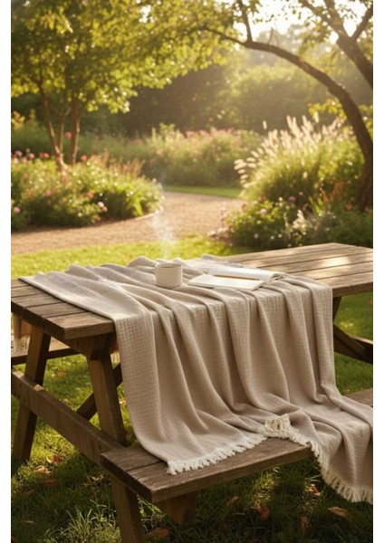 4 Mevsim Mocha Müslin Tek Kişilik Pike, Koltuk Şalı ve Yatak Örtüsü Pamuklu