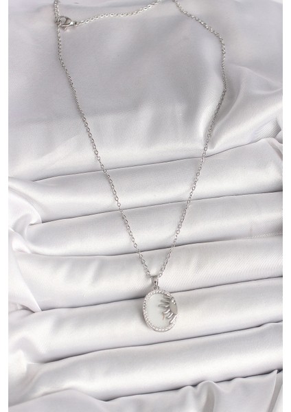 316L Çelik Gümüş Renk Zincir Beyaz Mineli Gün Batımı Model Zirkon Taş Detaylı Kadın Kolye fiyatları