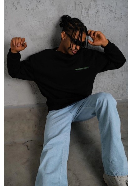Erkek Oversize Sweatshirt – Siyah Renk Ön ve Sırt Baskılı, Üç Iplik Içi Pamuklu Kumaş, modelleri