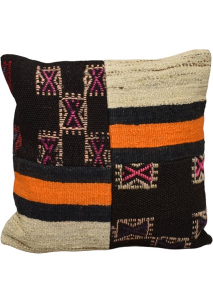 El Dokuma Patchwork Kırkyama Dekoratif Kilim Kırlent Yastık Kılıfı 0924 - Yeni - Çok Renkli