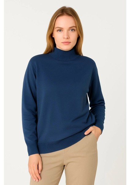 Yarım Boğaz Triko Kazak Yumuşak Dokulu Pamuklu Ince Dokuma, Uzun Kollu Rahat Regular Kalıp - In