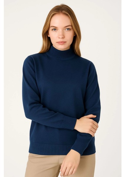 Yarım Boğaz Triko Kazak Yumuşak Dokulu Pamuklu Ince Dokuma, Uzun Kollu Rahat Regular Kalıp - Lac