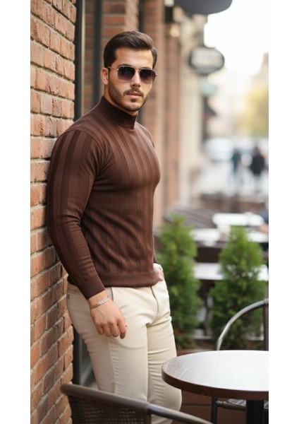 Erkek Yarım Balıkçı Yaka Kabartma Desenli Triko