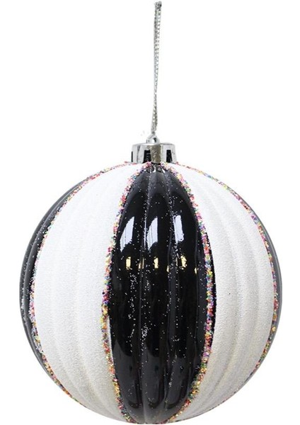 Yılbaşı Topu Siyah Beyaz Dilimli Renkli Simli Çam Ağacı Süsü Tekli 15 cm fiyatları