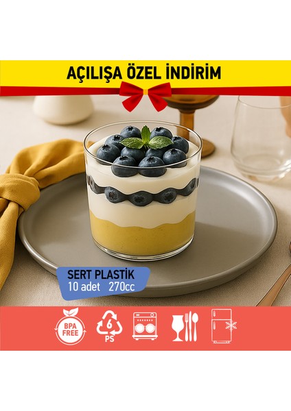 Bizdengelsin 10’lu Magnolya Kapaklı Kase Daire, Mika Sert Plastik Şeffaf 270CC Tatlı Meze Salata Çerez Dondurma