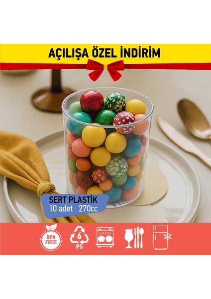 Bizdengelsin 10’lu Magnolya Kapaklı Kase Daire, Mika Sert Plastik Şeffaf 270CC Tatlı Meze Salata Çerez Dondurma modelleri