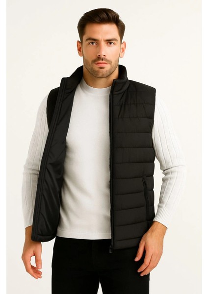 Erkek Şişme Fermuarlı Yelek Su Itici Kapitone Astarlı Kumaş Cepli Hafif Kışlık Spor Rahat Ka fiyatları