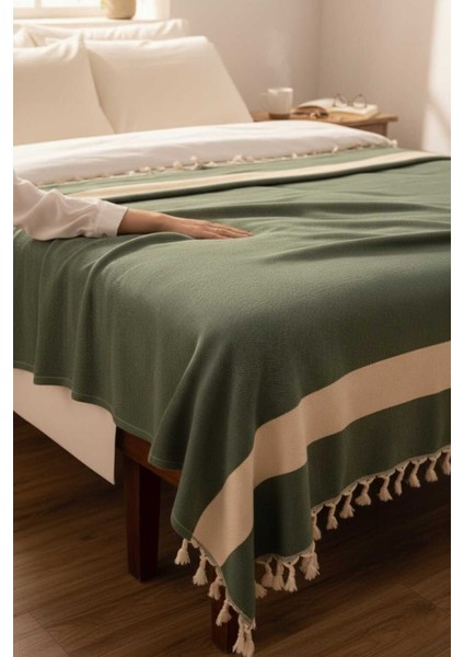 Yeşil Doğal Pamuk, Yumuşak Battal Boy Pike, Koltuk Örtüsü, Çok Amaçlı Örtü 240X260 Cm.