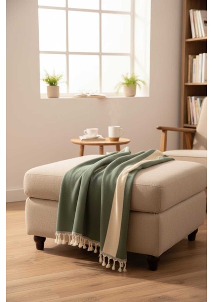 Yeşil Doğal Pamuk, Yumuşak Battal Boy Pike, Koltuk Örtüsü, Çok Amaçlı Örtü 240X260 Cm.