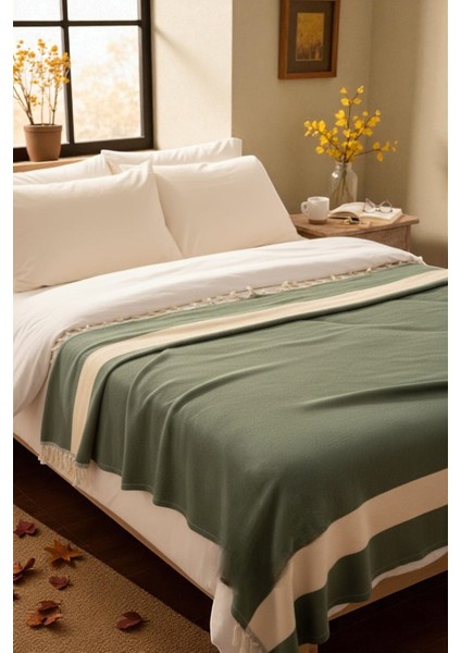 Yeşil Doğal Pamuk, Yumuşak Battal Boy Pike, Koltuk Örtüsü, Çok Amaçlı Örtü 240X260 Cm.