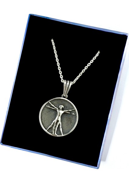 Vitruvius Adamı Leonardo Da Vinci Eserinden Esinlenen Parlak Tasarım 925 Ayar Gümüş Kolye indirimleri