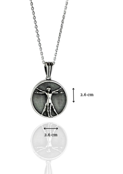 Vitruvius Adamı Leonardo Da Vinci Eserinden Esinlenen Parlak Tasarım 925 Ayar Gümüş Kolye