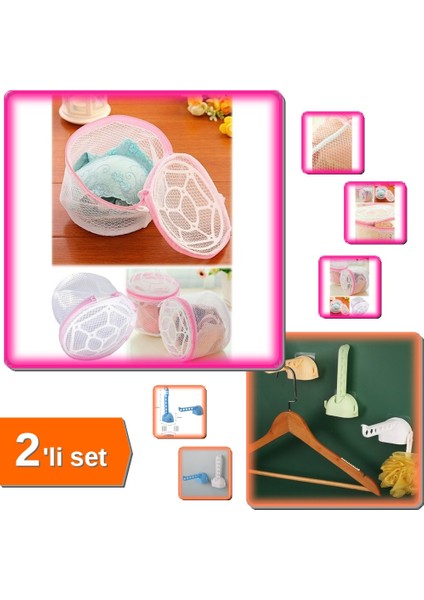 Sütyen Iç Çamaşırı Yıkama Filesi + Portatif Kendinden Yapışkanlı Askı - 2li Set U1B5M6