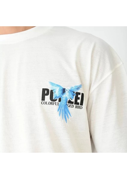 Unisex Bisiklet Yaka Baskılı Oversize T-Shirt - Beyaz fiyatları