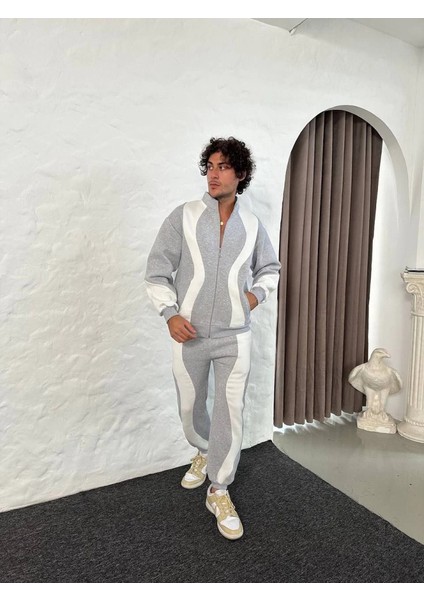 Erkek Premium Parçalı Eşofman Takım - Dik Yaka Fermuarlı Sweatshirt, - Gri fırsatları
