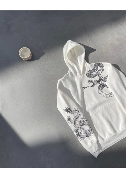 Uzun Kol Kapşonlu Baskılı Sweatshirt - Beyaz fiyatları