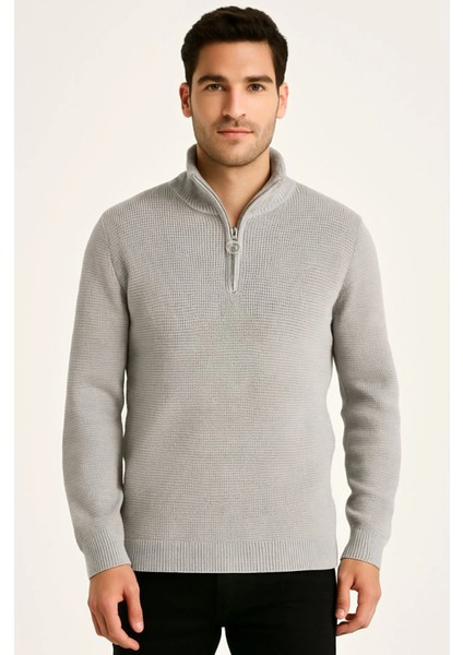 Erkek Yarım Fermuarlı Triko Kazak – Selanik Örgü, Dik Yaka, Pamuklu Dokuma, Regular Fit Uzun K fiyatları