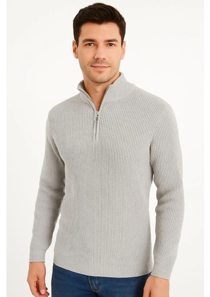 Erkek Yarım Fermuarlı Triko Kazak – Selanik Örgü, Dik Yaka, Pamuklu Dokuma, Regular Fit Uzun K modelleri