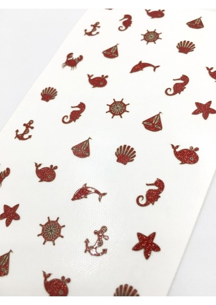 Kırmızı Deniz Temalı Metalik Tırnak Sticker, Nail Sticker, Nail Art fiyatları