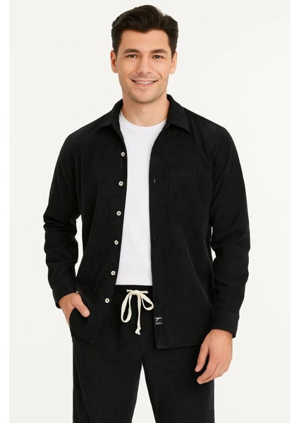 Erkek Kadife Oversize Takım – Gömlek ve Pantolon Ikili Set Füme Corduroy Şıklığı, Rahat V fiyatları