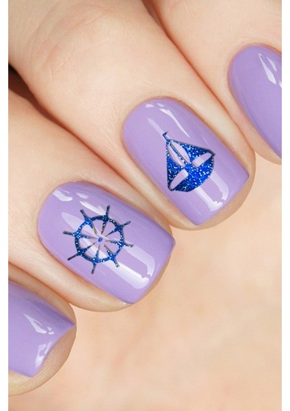 Mavi Deniz Temalı Metalik Tırnak Sticker, Nail Sticker, Nail Art