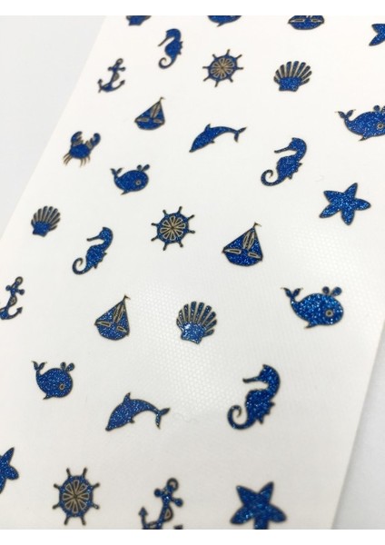 Mavi Deniz Temalı Metalik Tırnak Sticker, Nail Sticker, Nail Art fiyatları
