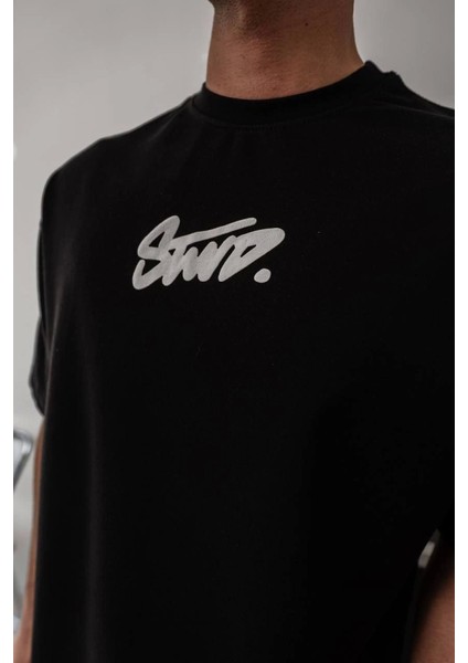 Erkek Baskılı Oversize T-Shirt - Siyah