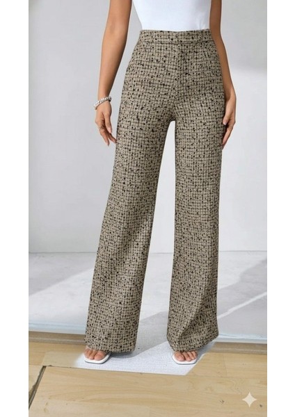 Kadın Yüksek Bel Paçaya Doğru Geniş Dokuma Pantolon fiyatları