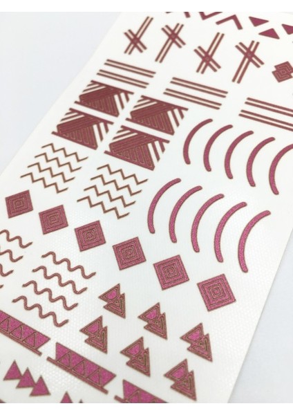 Fuşya Etnik Çizgiler Metalik Tırnak Sticker, Nail Sticker, Nail Art