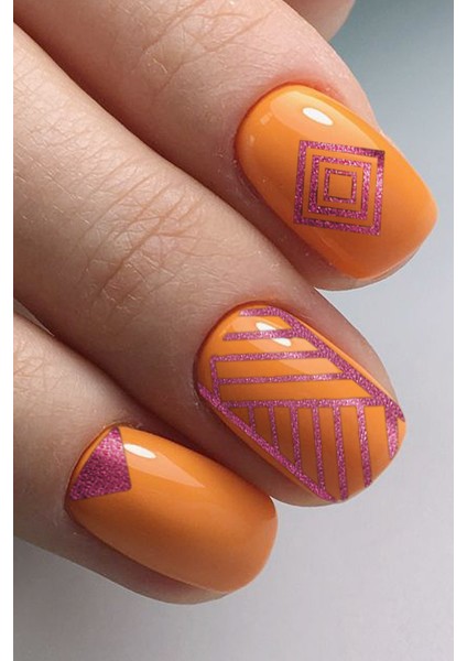 Fuşya Etnik Çizgiler Metalik Tırnak Sticker, Nail Sticker, Nail Art modelleri
