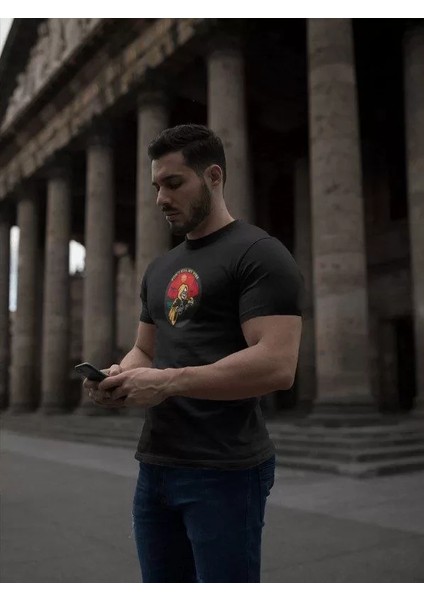 Unisex Bisiklet Yaka Baskılı Oversize T-Shirt - Siyah