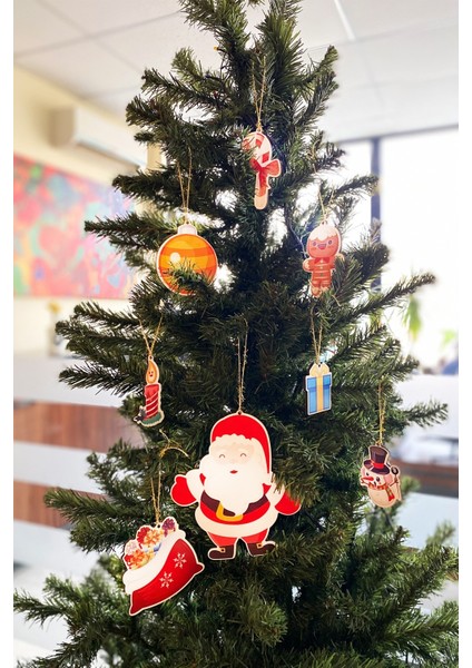 Dekoratif 8 Parça Ahşap Yılbaşı Ağacı Süsleri