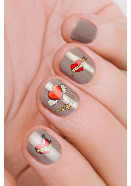 Kırmızı Kalpler Tırnak Dövmesi, Tırnak Tattoo, Nail Art, Tırnak Sticker