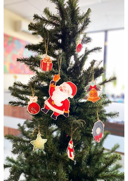 Dekoratif 8 Parça Ahşap Yılbaşı Ağacı Süsleri