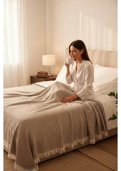 4 Mevsim Mocha Müslin Çift Kişilik Pike, Koltuk Şalı ve Yatak Örtüsü Pamuklu fiyatları