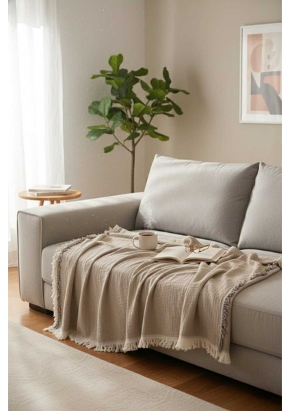 4 Mevsim Mocha Müslin Çift Kişilik Pike, Koltuk Şalı ve Yatak Örtüsü Pamuklu