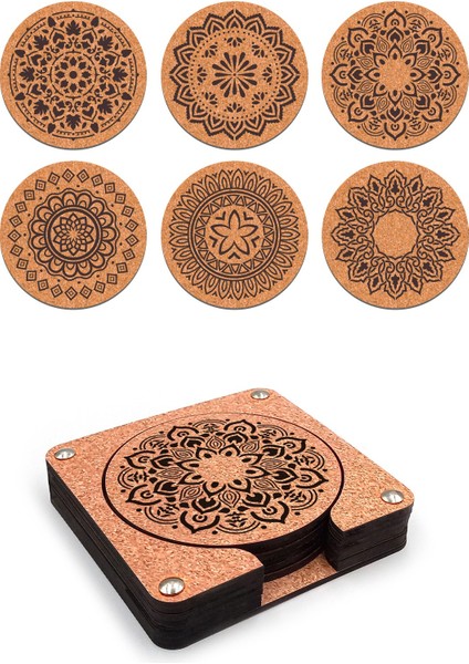 Ahşap Dekoratif Bardak Altlığı 6'lı Takım Baskılı -1 fırsatları