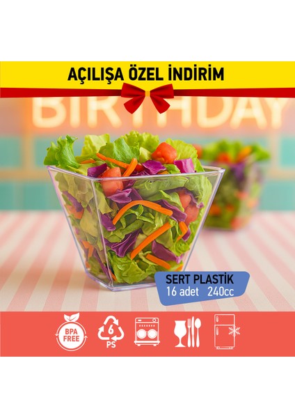 Bizdengelsin 16’lı Tatlı Prizma Kase, Mika Sert Plastik Şeffaf, 240CC Tatlı, Meze, Salata, Çerez, Dondurma fiyatları