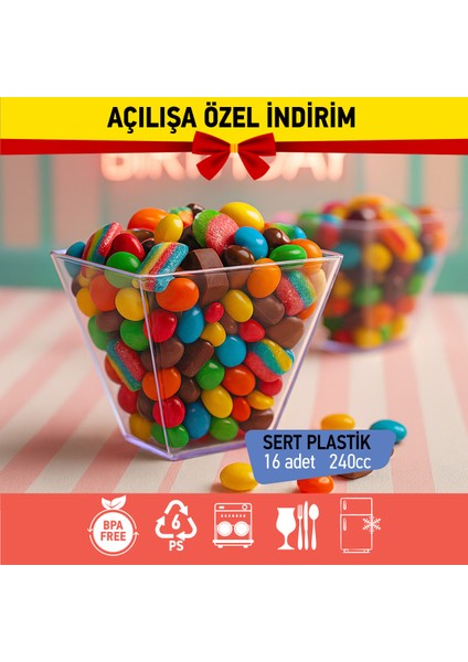 Bizdengelsin 16’lı Tatlı Prizma Kase, Mika Sert Plastik Şeffaf, 240CC Tatlı, Meze, Salata, Çerez, Dondurma modelleri