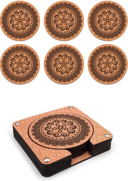 Ahşap Dekoratif Bardak Altlığı 6'lı Takım Baskılı -12 fırsatları