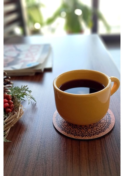 Ahşap Dekoratif Bardak Altlığı 6'lı Takım Baskılı -6 fiyatları