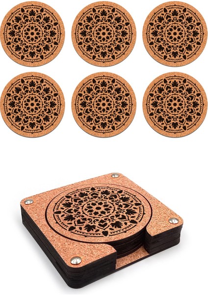 Ahşap Dekoratif Bardak Altlığı 6'lı Takım Baskılı -6 fırsatları