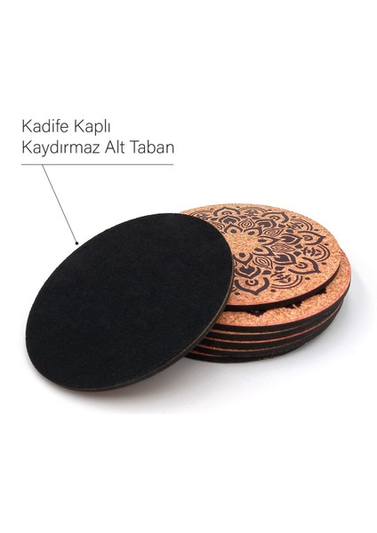 Ahşap Dekoratif Bardak Altlığı 6'lı Takım Baskılı -5 modelleri