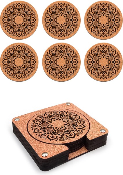 Ahşap Dekoratif Bardak Altlığı 6'lı Takım Baskılı -5 fırsatları