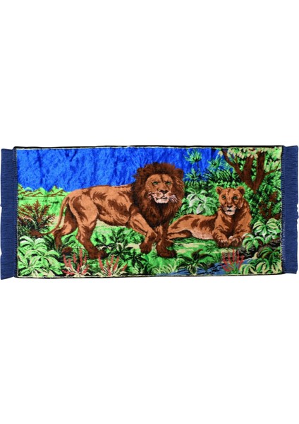 Doğa Tasvirli Ormanlar Kralı Aslanlı Duvar Halısı 0565 - Yeni - Çok Renkli