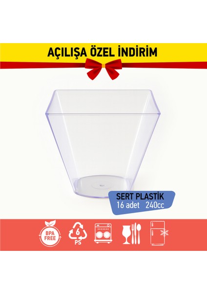 Bizdengelsin 16’lı Tatlı Prizma Kase, Mika Sert Plastik Şeffaf, 240CC Tatlı, Meze, Salata, Çerez, Dondurma indirimleri