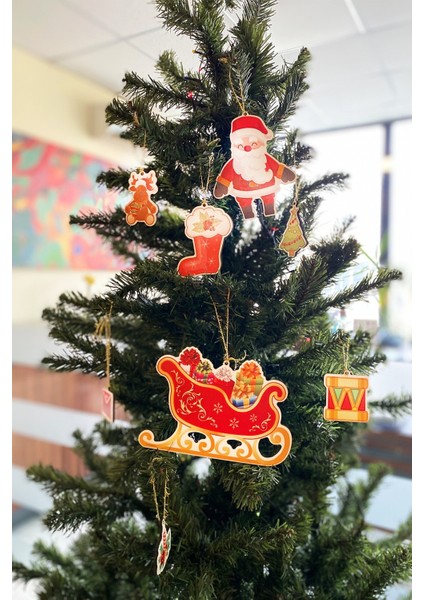 Dekoratif 8 Parça Ahşap Yılbaşı Ağacı Süsleri