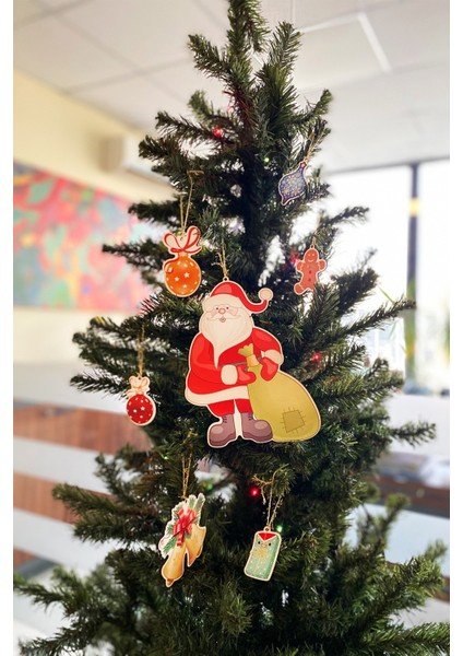 Dekoratif 8 Parça Ahşap Yılbaşı Ağacı Süsleri