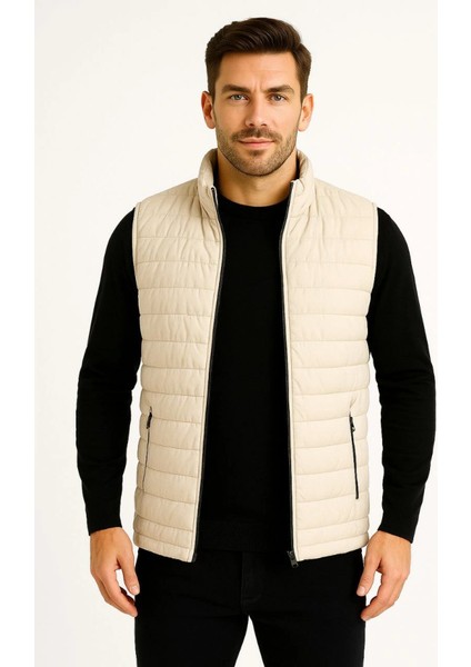Erkek Şişme Fermuarlı Yelek Su Itici Kapitone Astarlı Kumaş Cepli Hafif Kışlık Spor Rahat Ka fırsatları